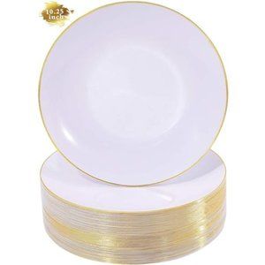 100 Pieces Gold Plastic Plates - 10.25inch Gold Dinner Plates - Heavyweight